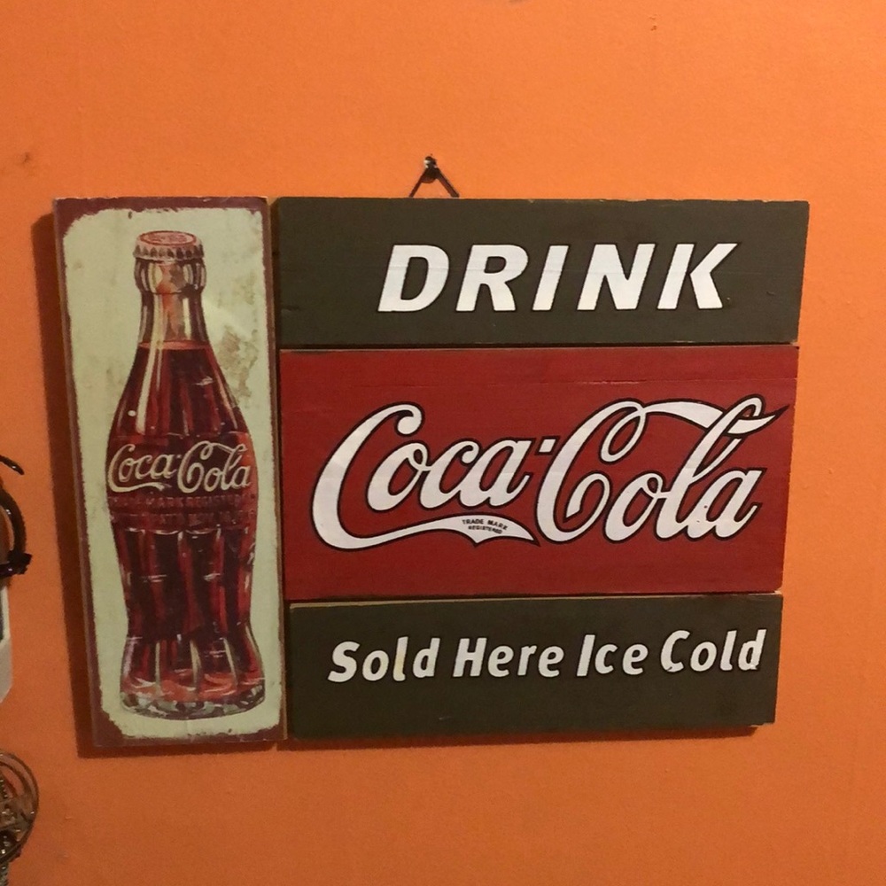 Vintage style novelty wood Coca Cola wall art